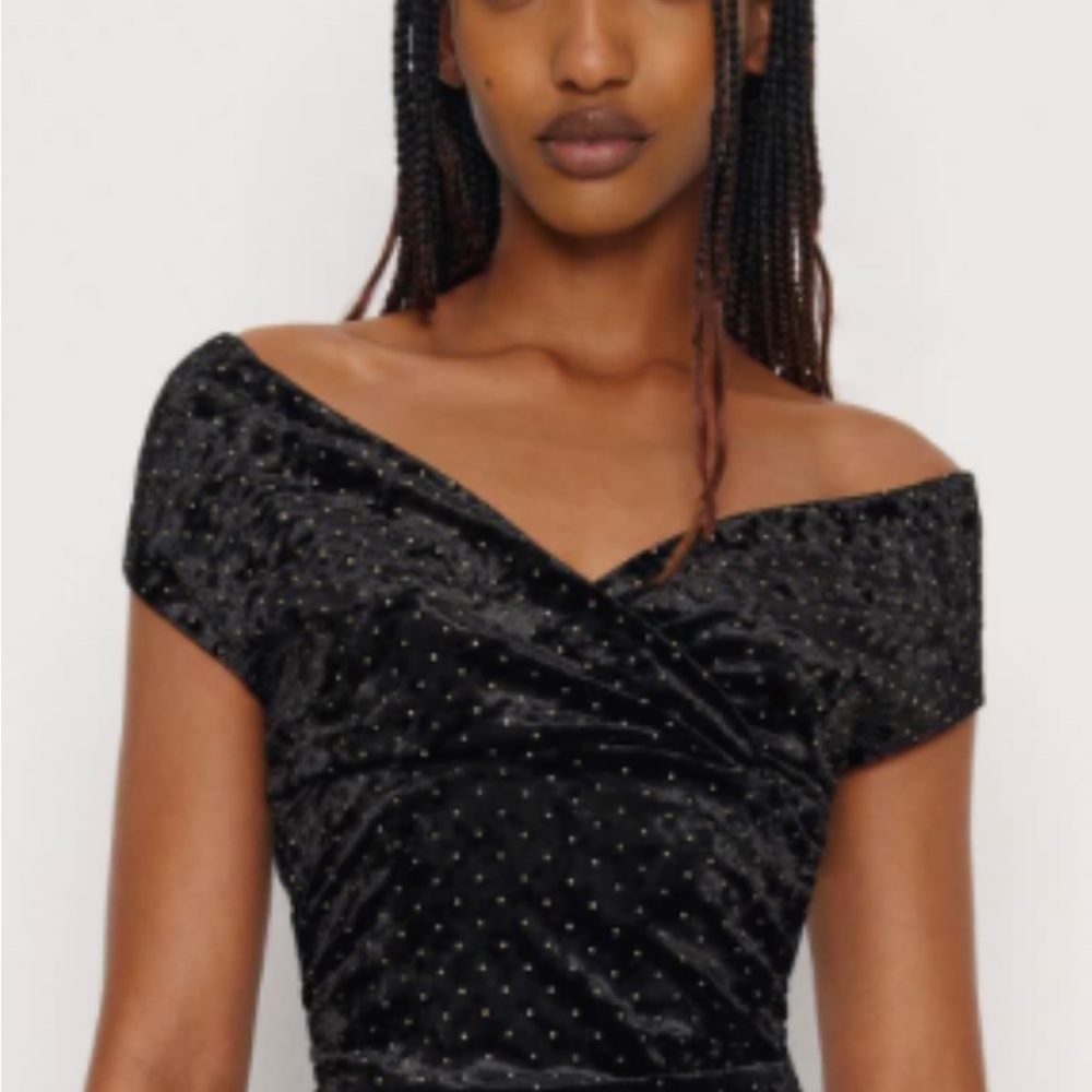 Reformation Black Velvet Top with Metallic Dots